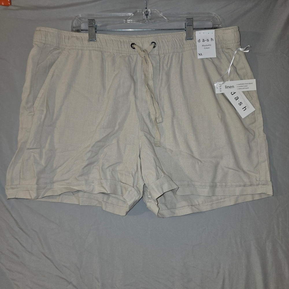 dā-sh Linen Blend Shorts XL Womens Beige Washable Comfort Waist Drawstring NEW